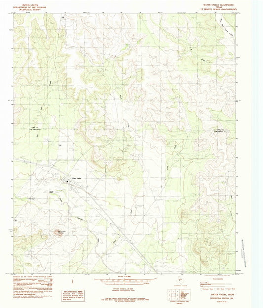 Classic USGS Water Valley Texas 7.5'x7.5' Topo Map Image