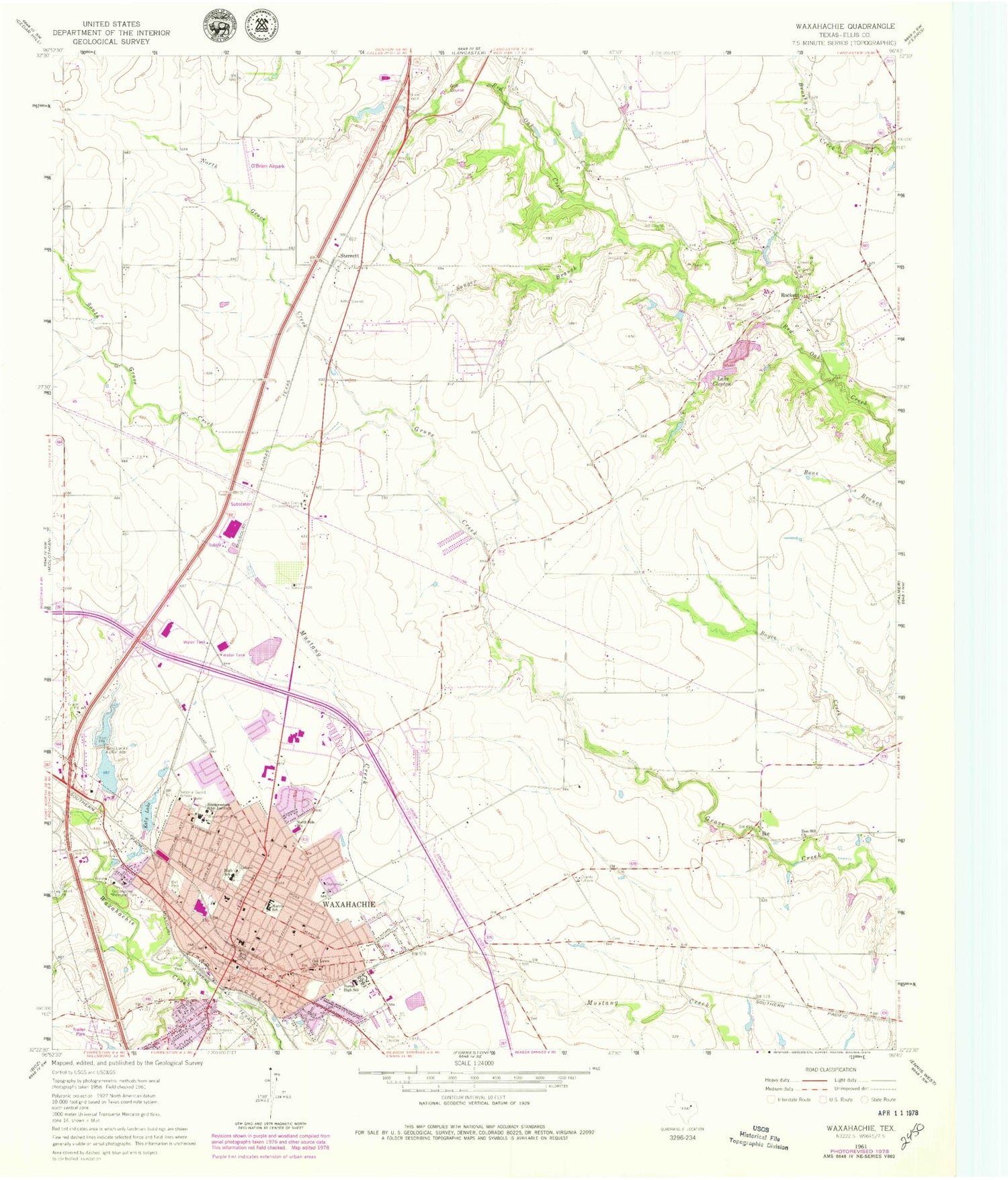 Classic USGS Waxahachie Texas 7.5'x7.5' Topo Map Image