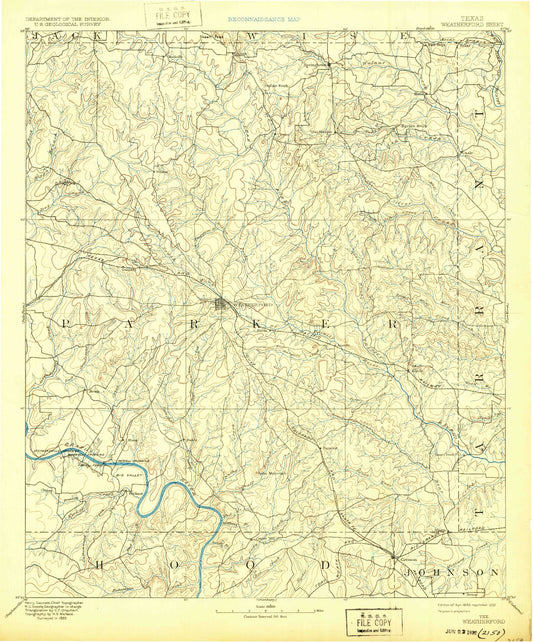 Historic 1893 Weatherford Texas 30'x30' Topo Map Image