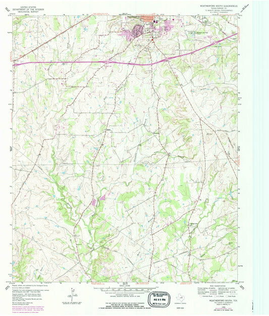 Classic USGS Weatherford South Texas 7.5'x7.5' Topo Map Image