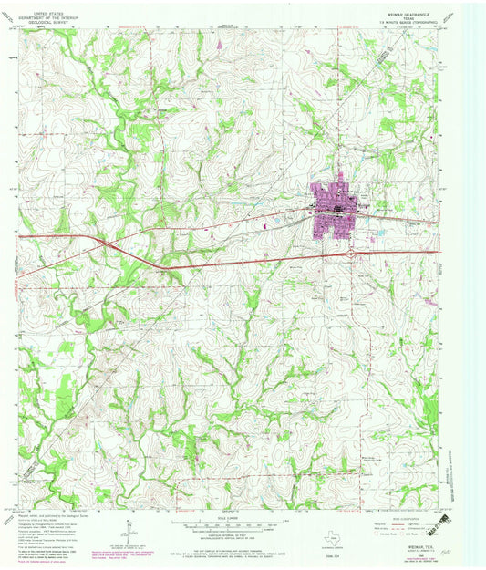 Classic USGS Weimar Texas 7.5'x7.5' Topo Map Image