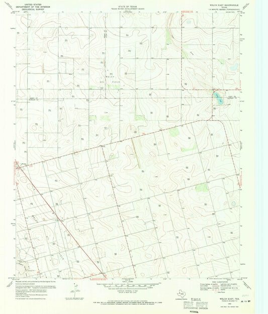 Classic USGS Welch East Texas 7.5'x7.5' Topo Map Image