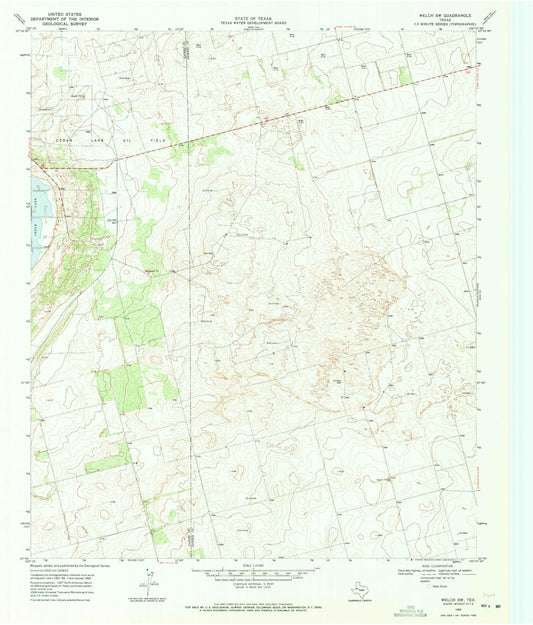 Classic USGS Welch SW Texas 7.5'x7.5' Topo Map Image