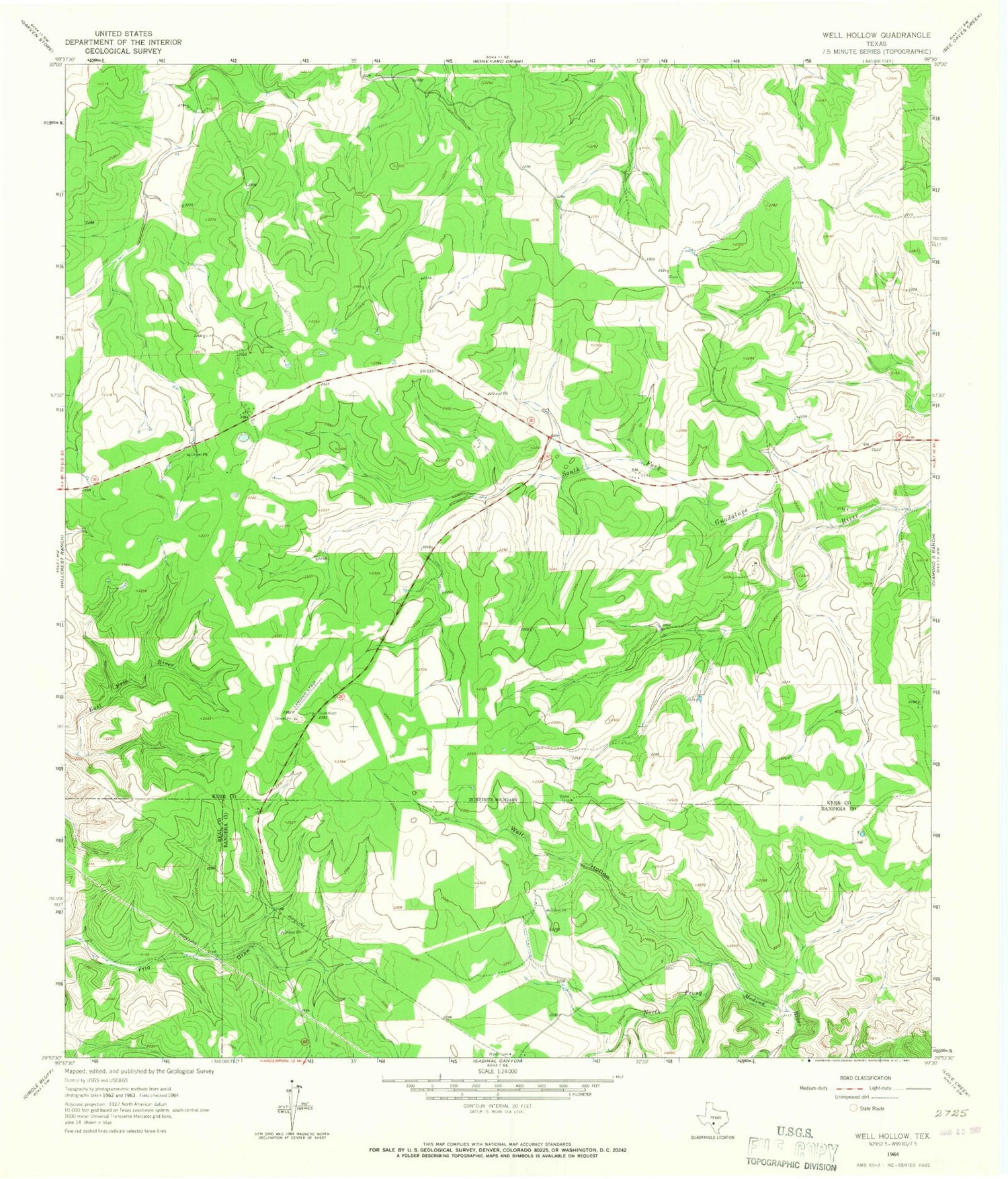 Classic USGS Well Hollow Texas 7.5'x7.5' Topo Map Image