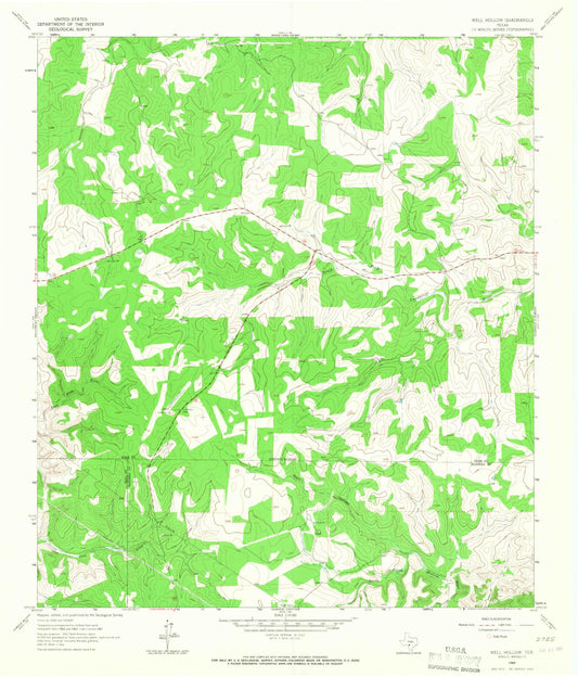 Classic USGS Well Hollow Texas 7.5'x7.5' Topo Map Image