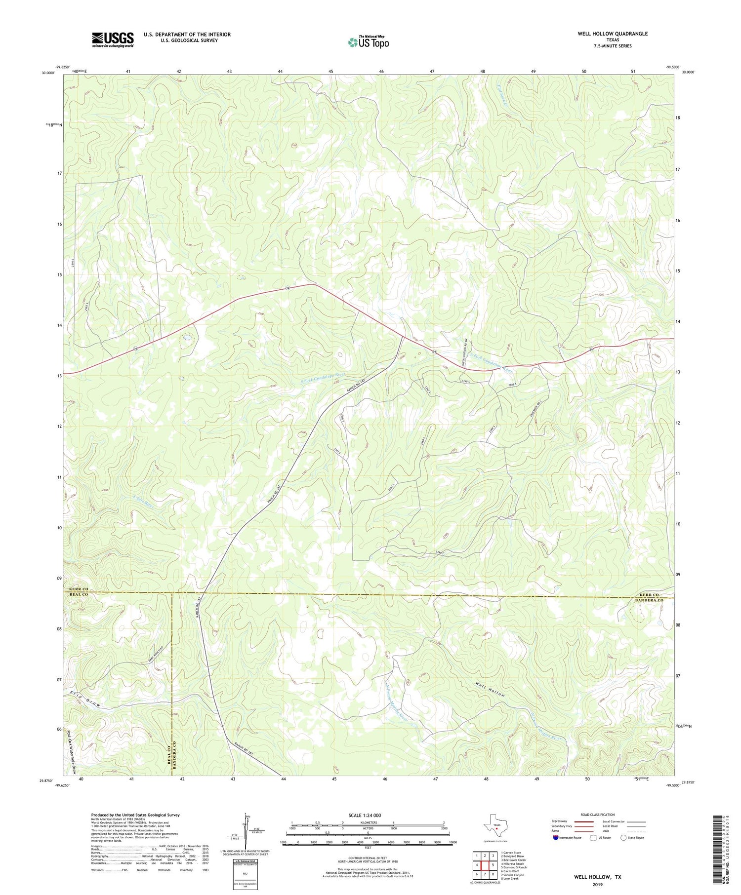 Well Hollow Texas US Topo Map Image