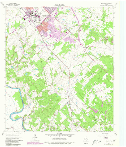 Classic USGS Wellborn Texas 7.5'x7.5' Topo Map Image