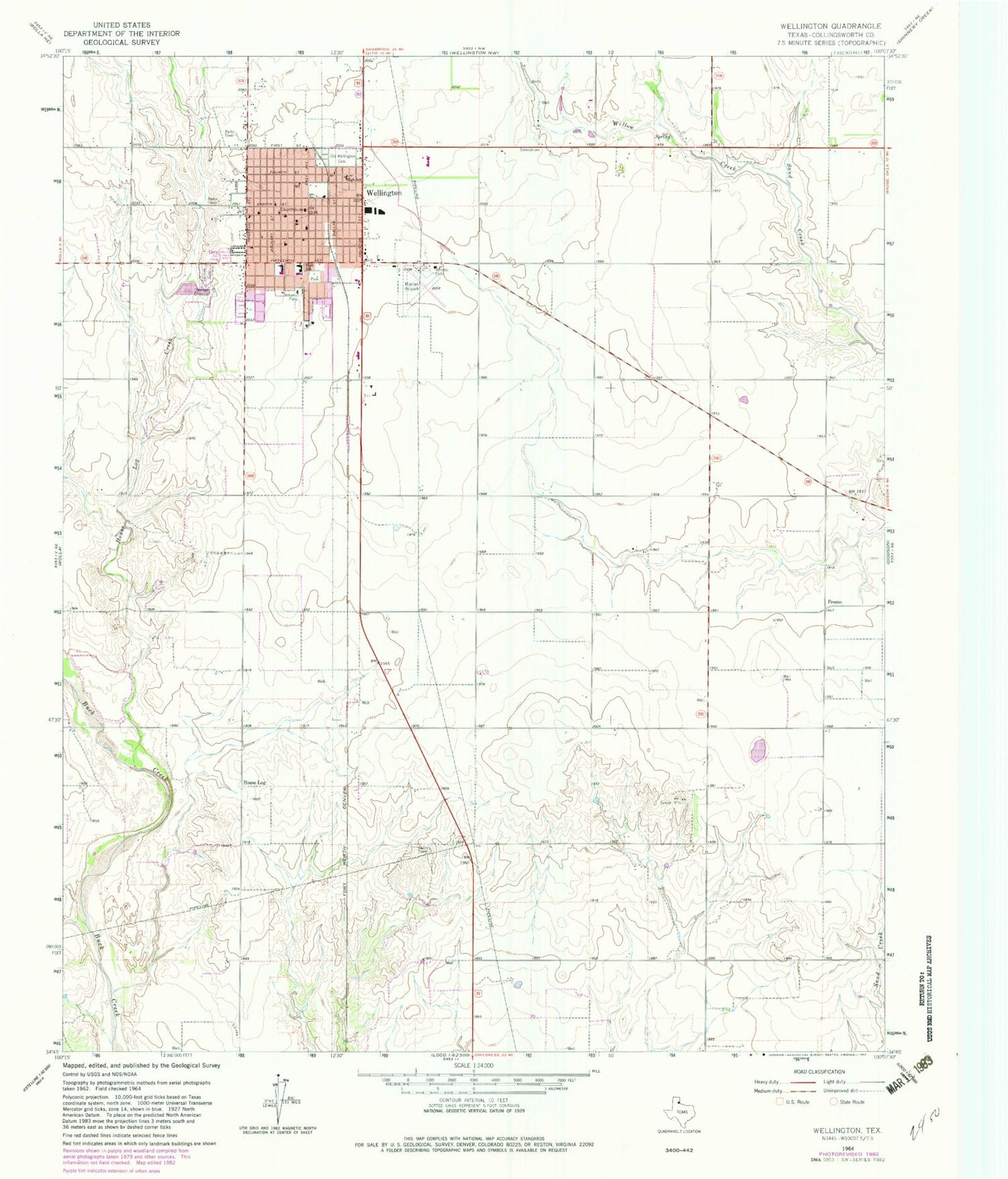 Classic USGS Wellington Texas 7.5'x7.5' Topo Map Image