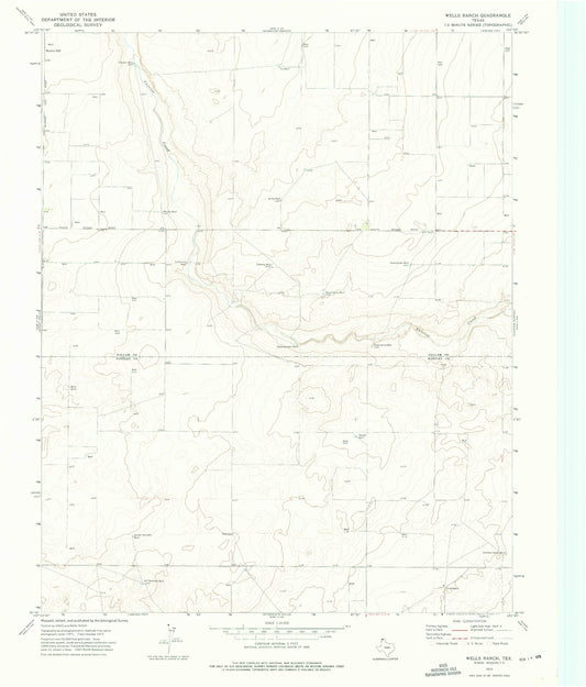 Classic USGS Wells Ranch Texas 7.5'x7.5' Topo Map Image