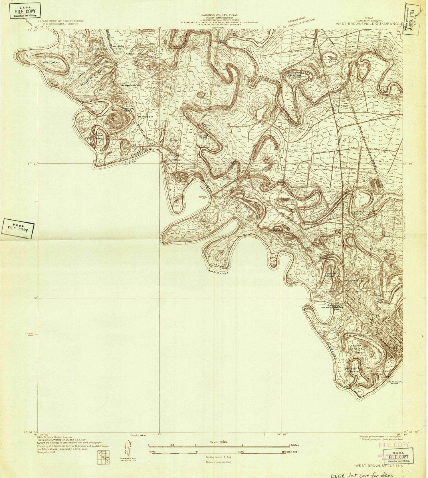 Classic USGS West Brownsville Texas 7.5'x7.5' Topo Map Image
