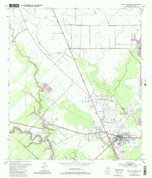 Classic USGS West Columbia Texas 7.5'x7.5' Topo Map Image