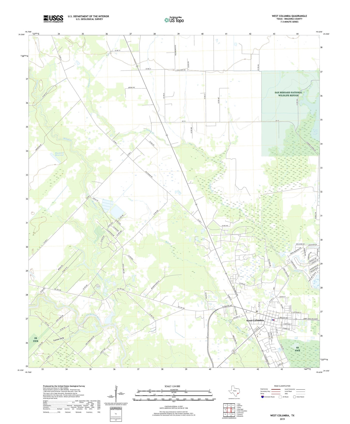 West Columbia Texas US Topo Map Image