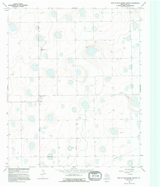Classic USGS West of Dick Moore Canyon Texas 7.5'x7.5' Topo Map Image