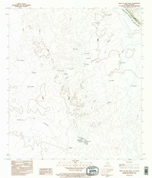 Classic USGS West of Salt Well Texas 7.5'x7.5' Topo Map Image