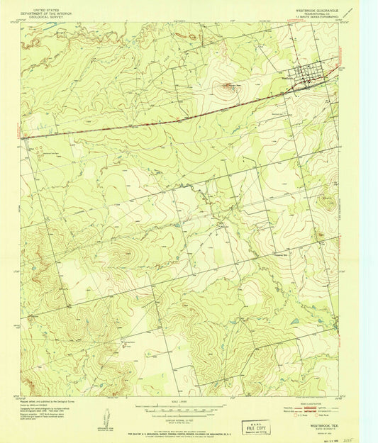 Classic USGS Westbrook Texas 7.5'x7.5' Topo Map Image