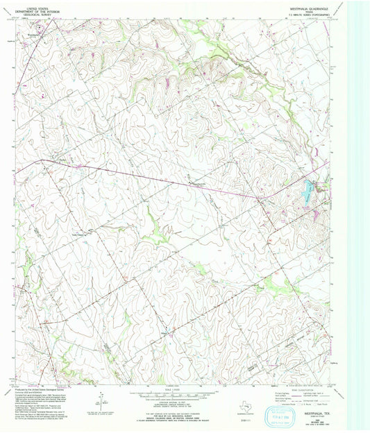Classic USGS Westphalia Texas 7.5'x7.5' Topo Map Image