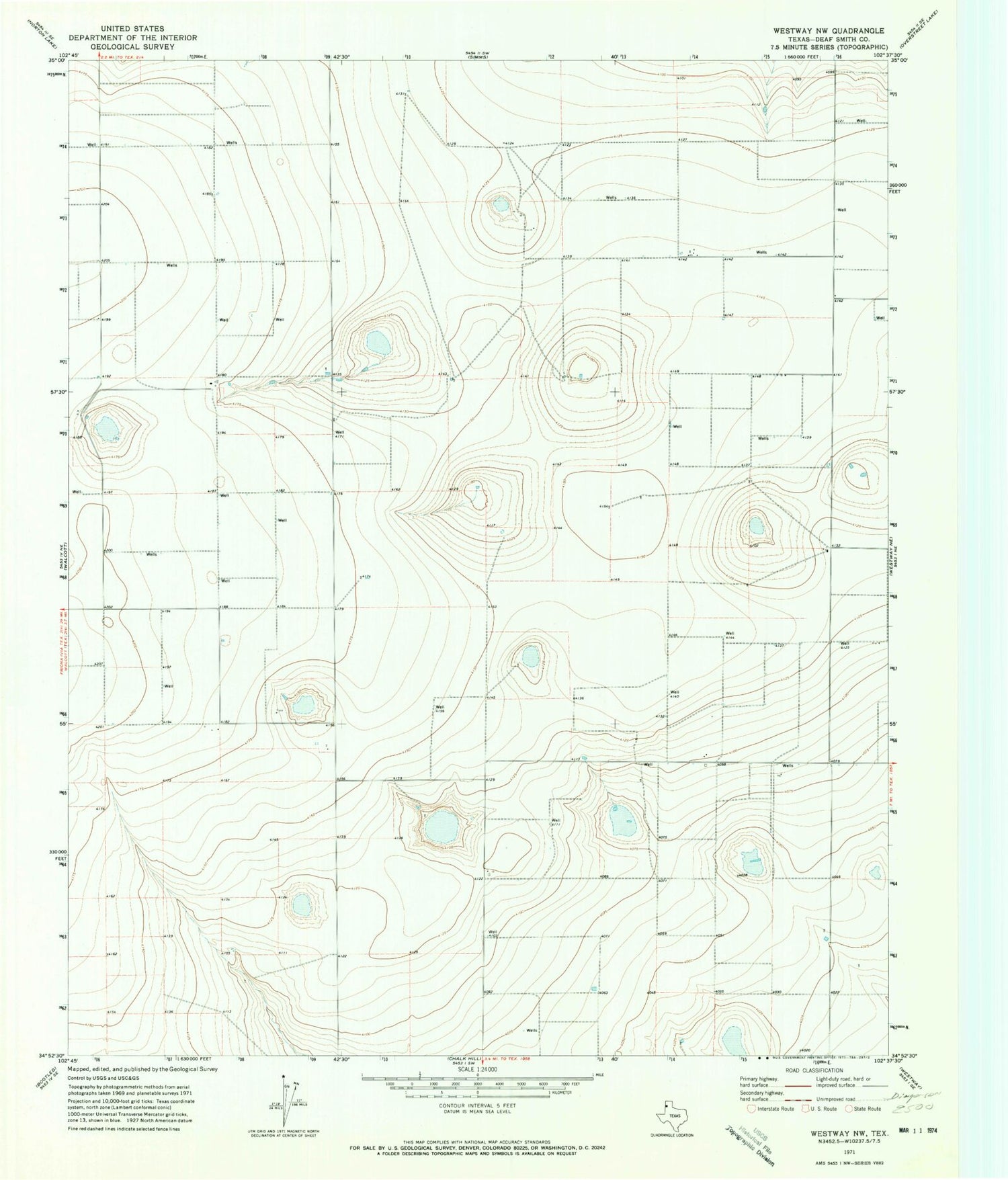 Classic USGS Westway NW Texas 7.5'x7.5' Topo Map Image