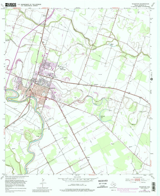 Classic USGS Wharton Texas 7.5'x7.5' Topo Map Image