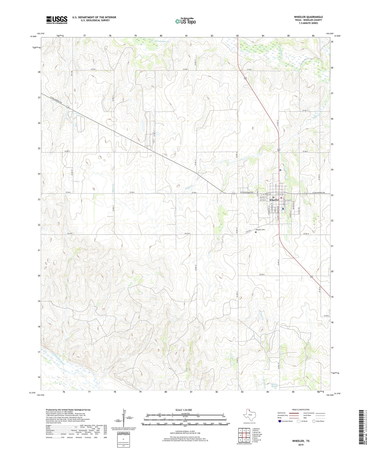 Wheeler Texas US Topo Map Image