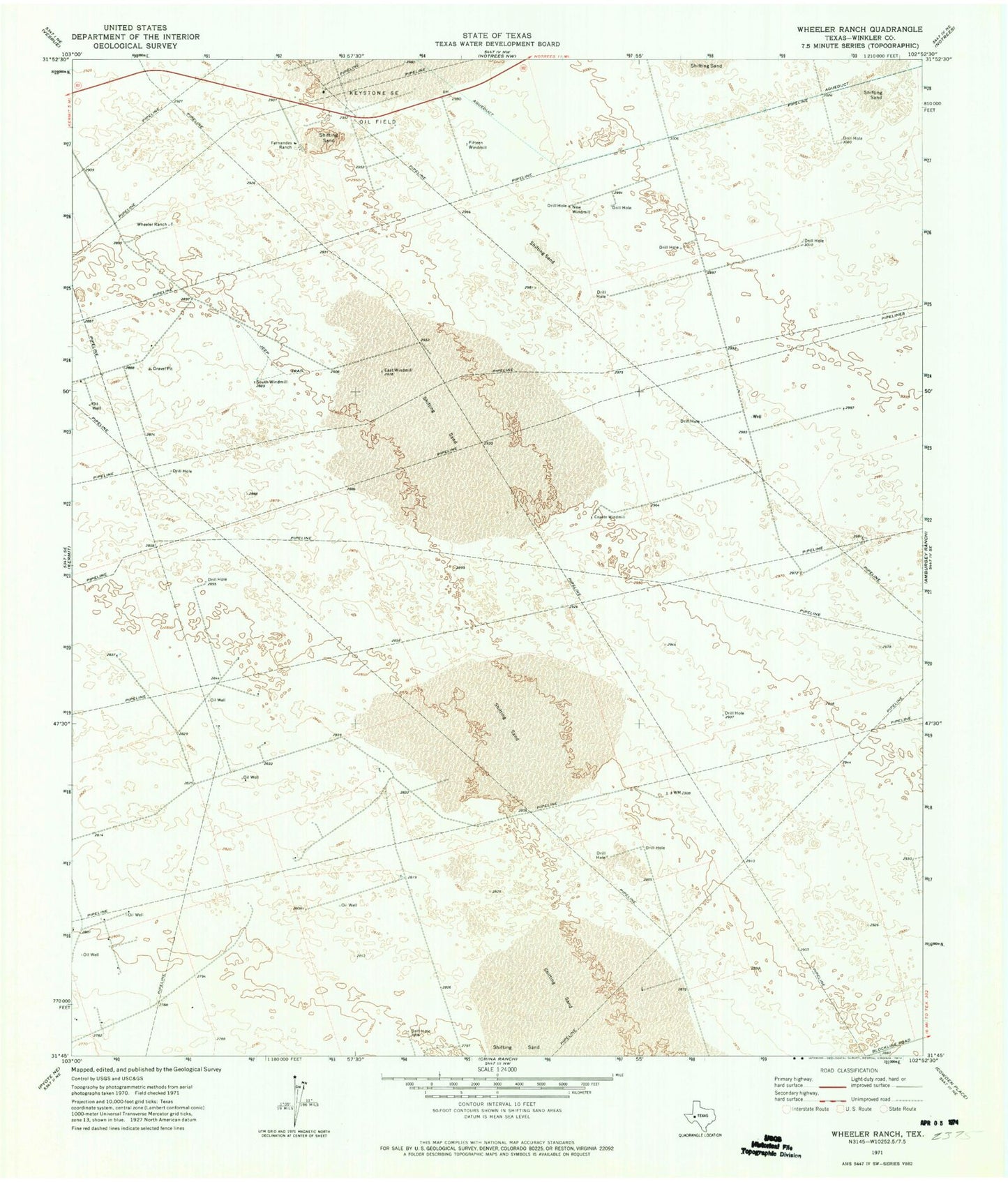 Classic USGS Wheeler Ranch Texas 7.5'x7.5' Topo Map Image
