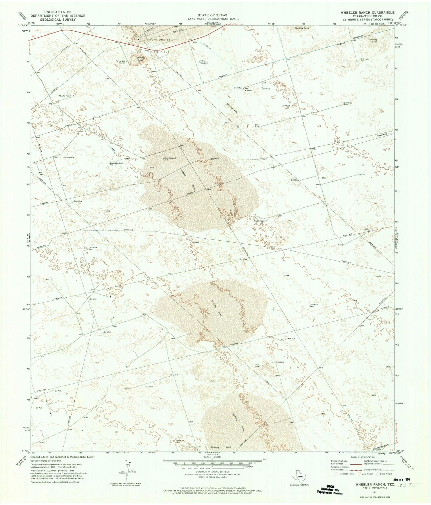 Classic USGS Wheeler Ranch Texas 7.5'x7.5' Topo Map Image
