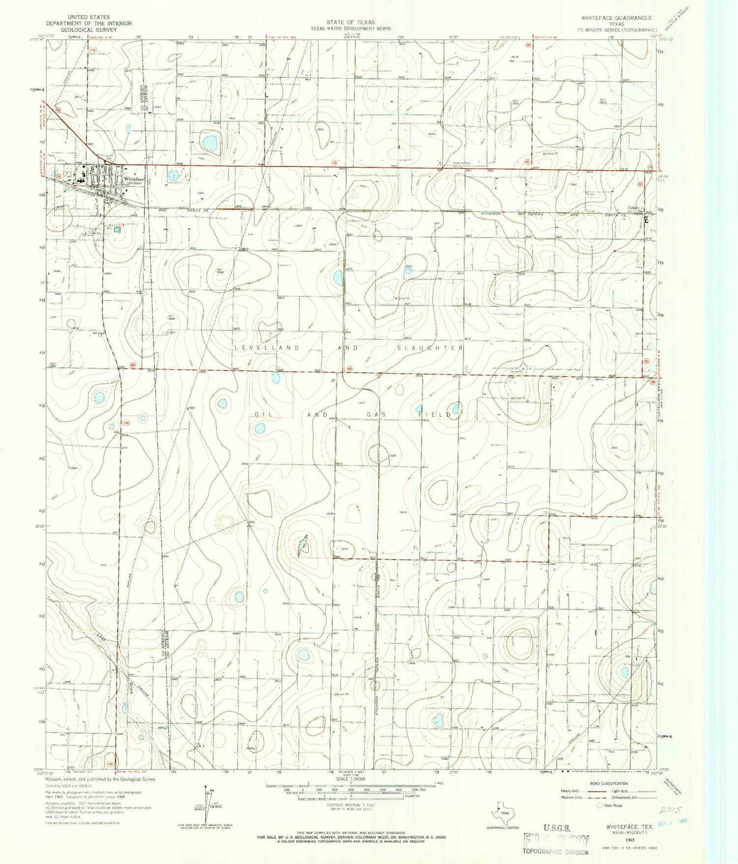 Classic USGS Whiteface Texas 7.5'x7.5' Topo Map Image