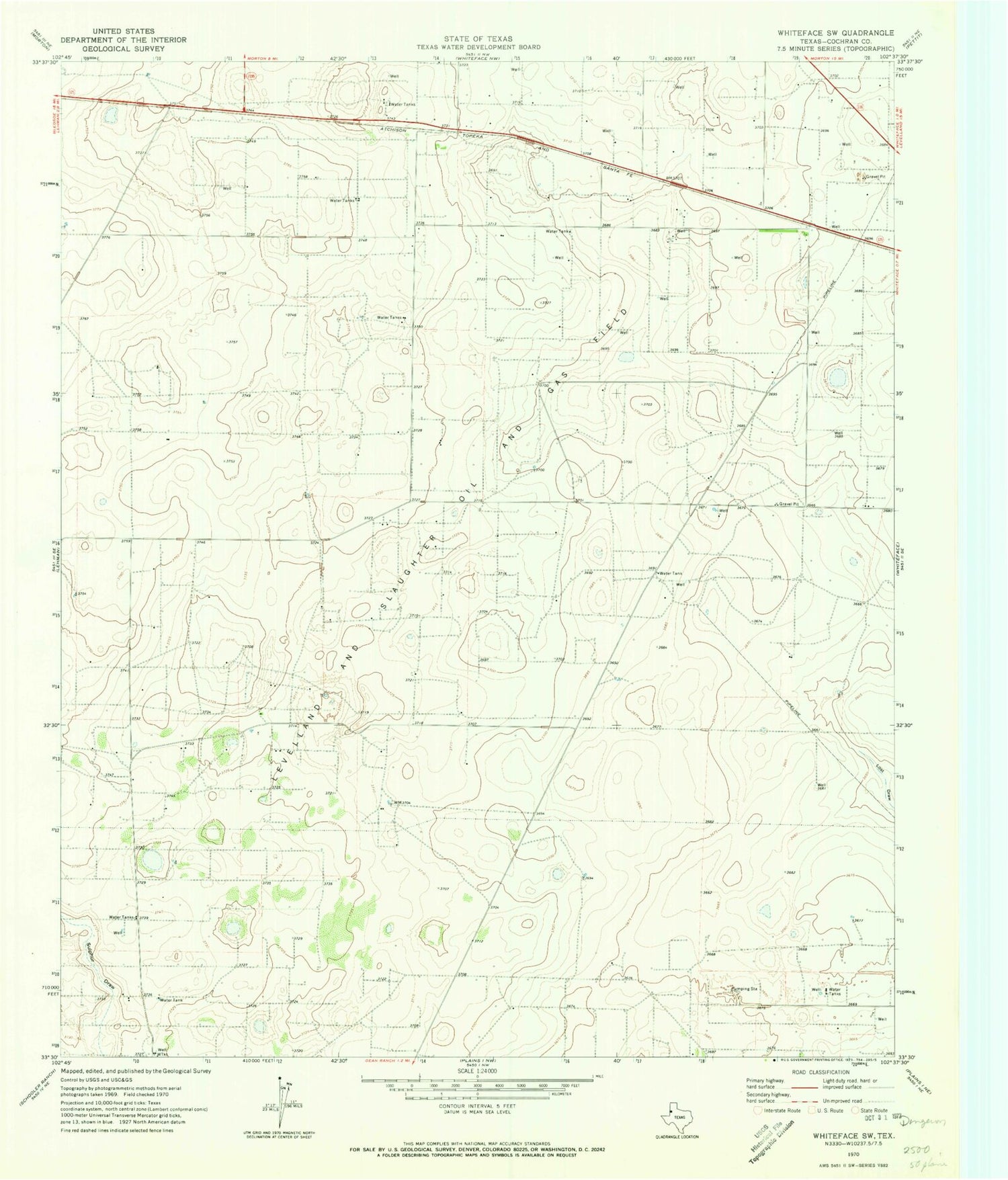 Classic USGS Whiteface SW Texas 7.5'x7.5' Topo Map Image