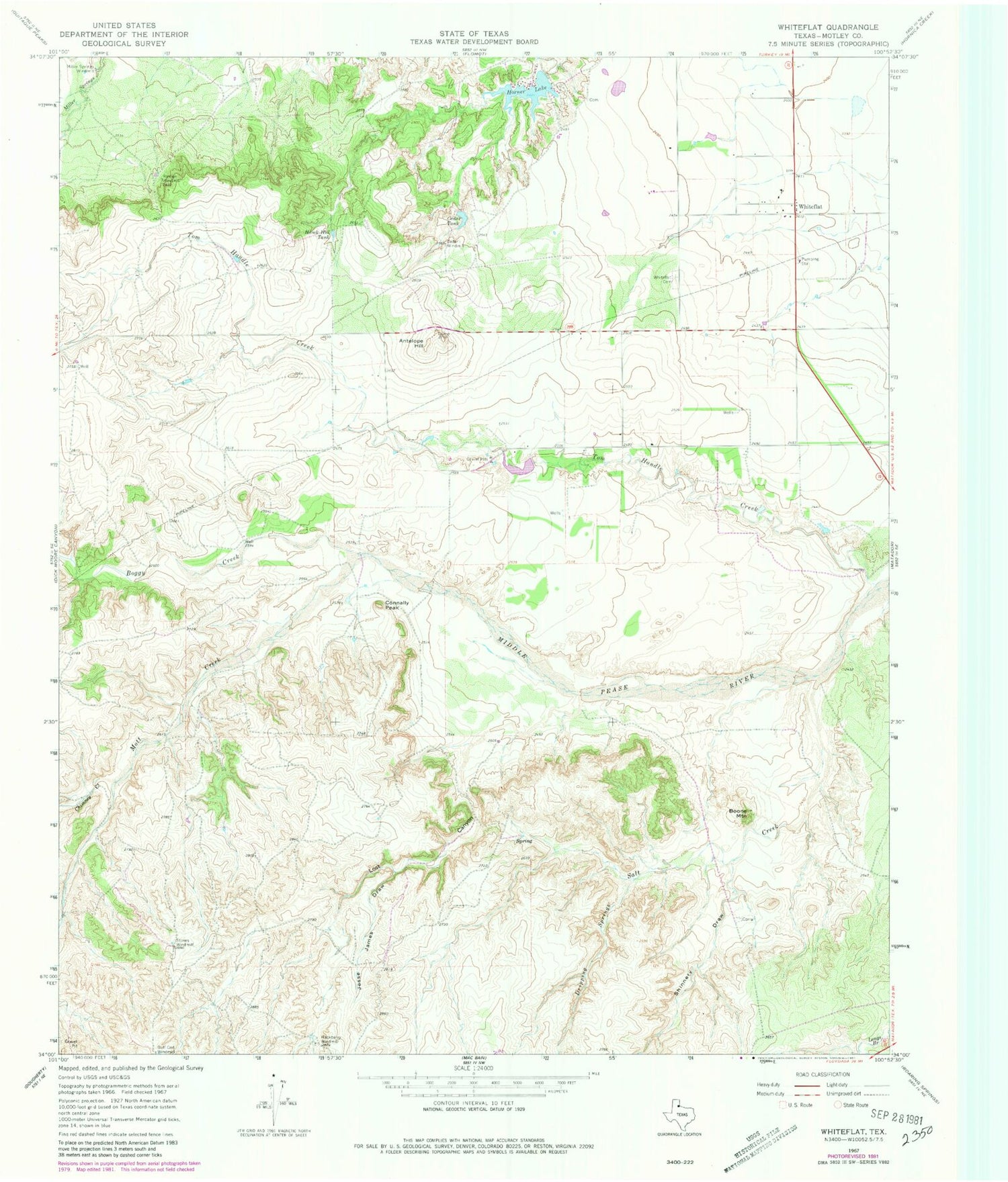 Classic USGS Whiteflat Texas 7.5'x7.5' Topo Map Image