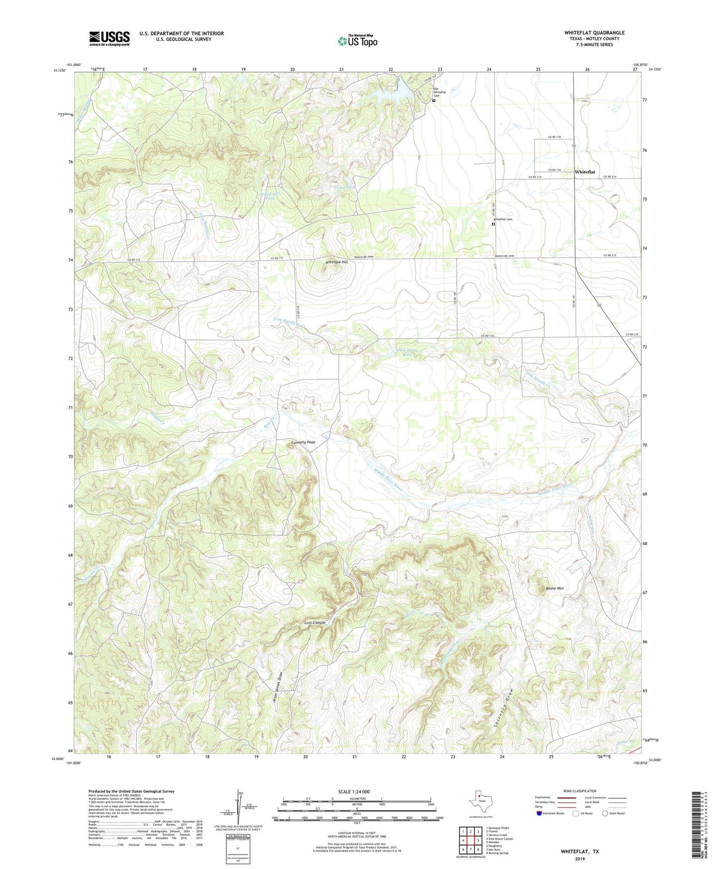 Whiteflat Texas US Topo Map Image