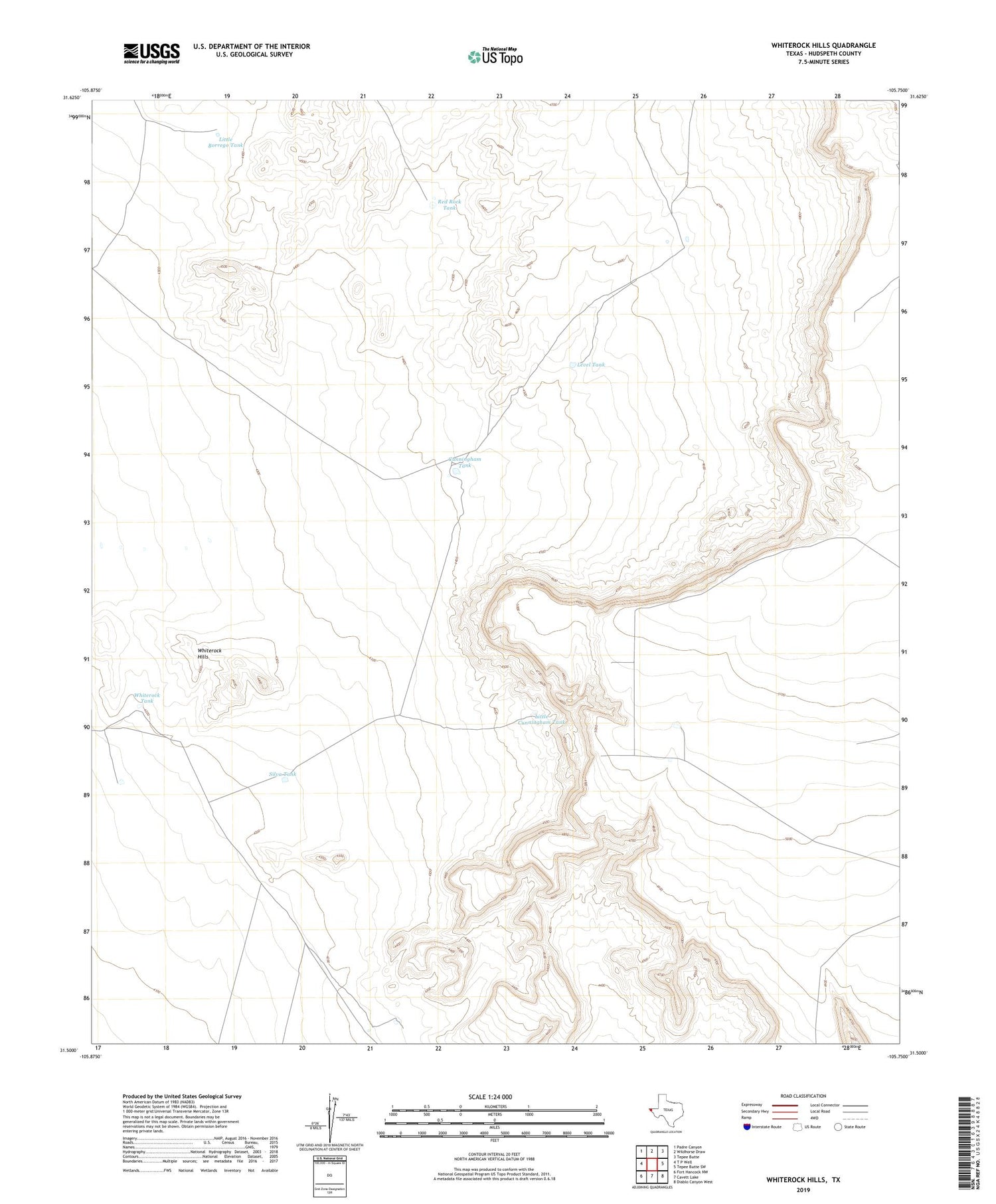Whiterock Hills Texas US Topo Map Image