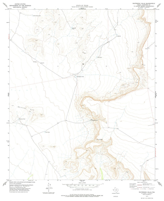 Classic USGS Whiterock Hills Texas 7.5'x7.5' Topo Map Image