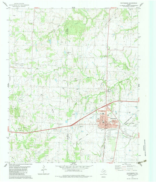 Classic USGS Whitesboro Texas 7.5'x7.5' Topo Map Image