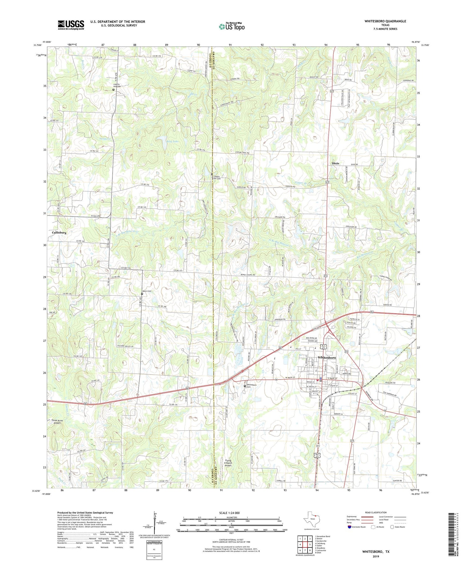 Whitesboro Texas US Topo Map Image
