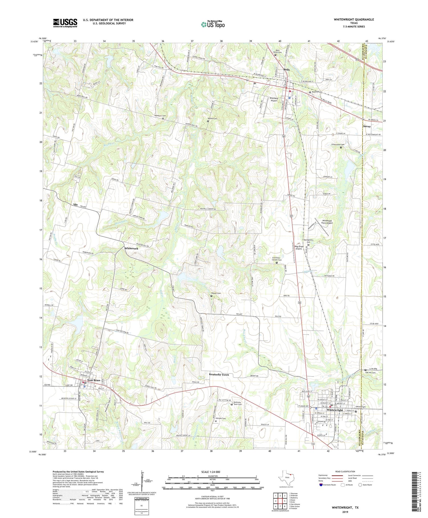 Whitewright Texas US Topo Map Image