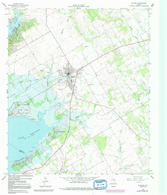 Classic USGS Whitney Texas 7.5'x7.5' Topo Map Image