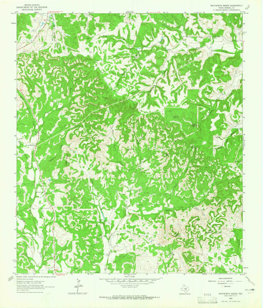 Classic USGS Whitworth Ranch Texas 7.5'x7.5' Topo Map Image