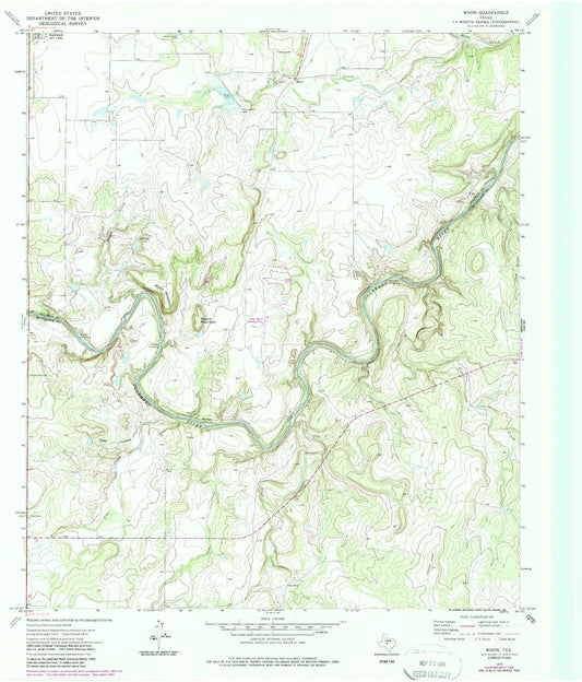 Classic USGS Whon Texas 7.5'x7.5' Topo Map Image
