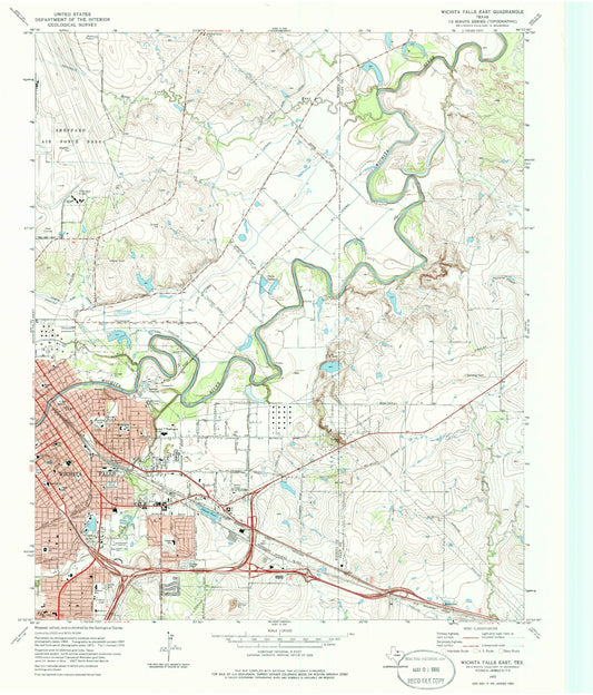 Classic USGS Wichita Falls East Texas 7.5'x7.5' Topo Map Image