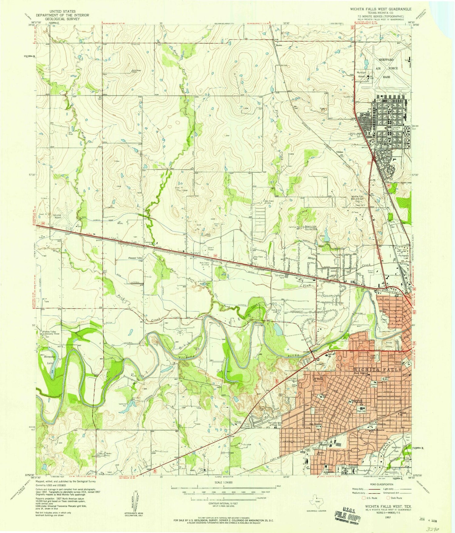 Classic USGS Wichita Falls West Texas 7.5'x7.5' Topo Map Image