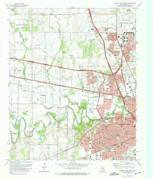 Classic USGS Wichita Falls West Texas 7.5'x7.5' Topo Map Image