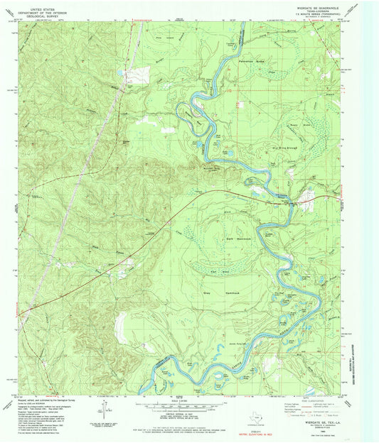 Classic USGS Wiergate SE Texas 7.5'x7.5' Topo Map Image