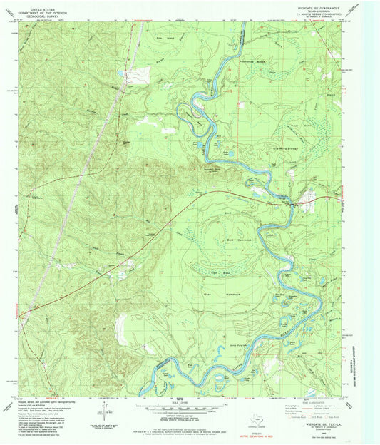 Classic USGS Wiergate SE Texas 7.5'x7.5' Topo Map Image