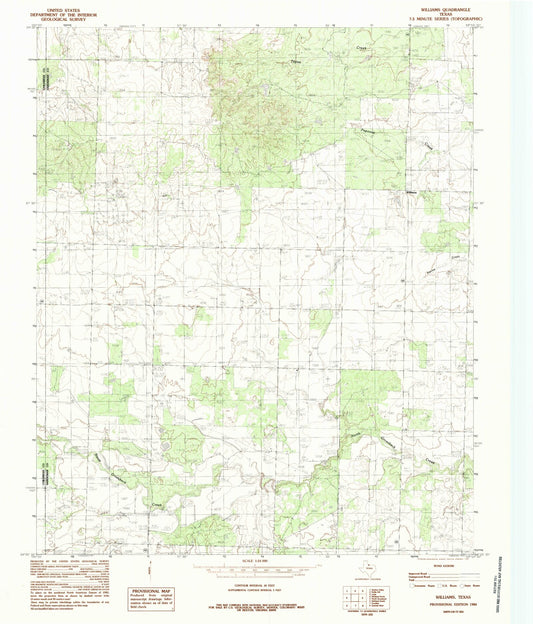 Classic USGS Williams Texas 7.5'x7.5' Topo Map Image