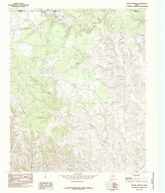 Classic USGS Willow Arroyo Texas 7.5'x7.5' Topo Map Image