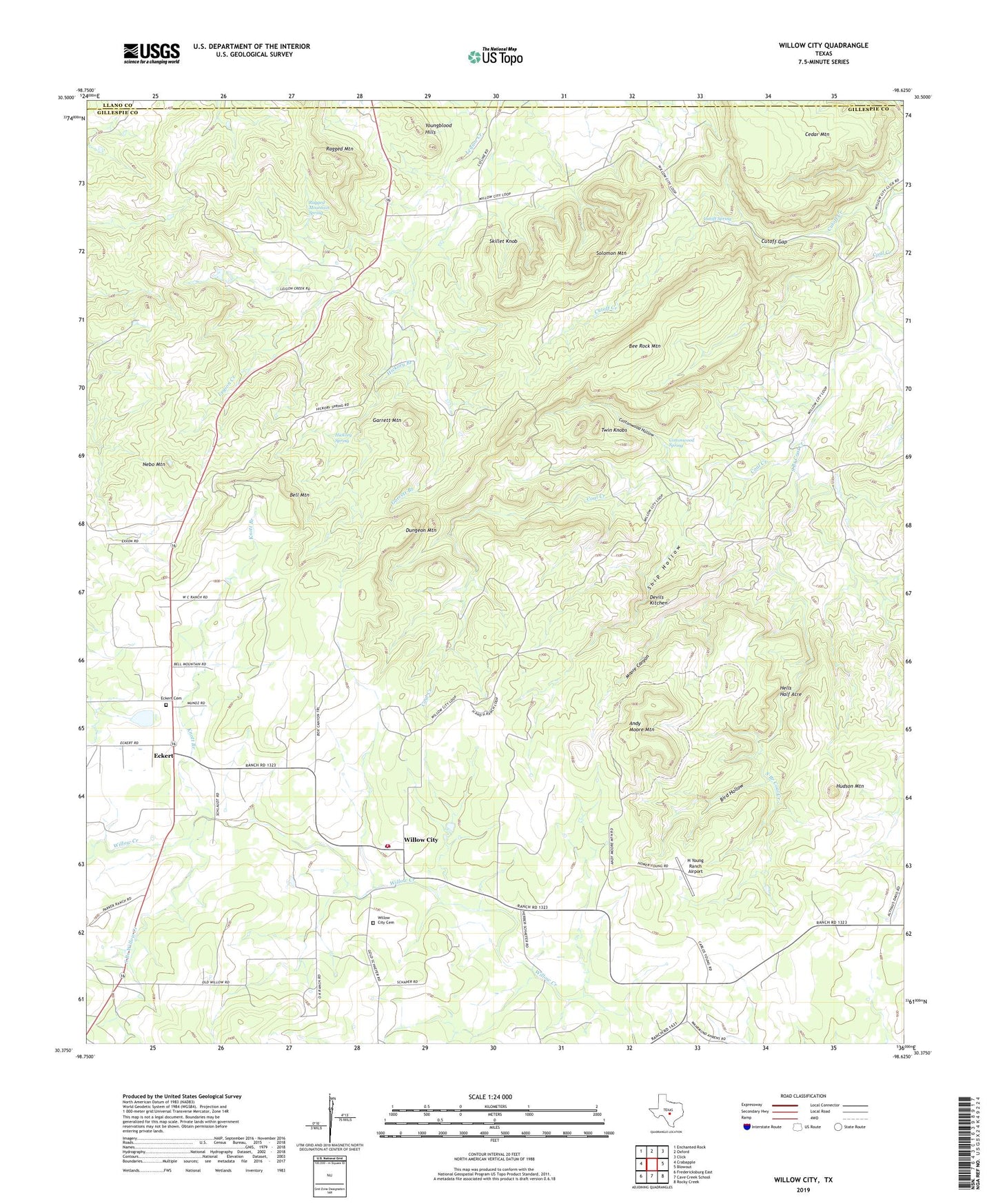 Willow City Texas US Topo Map Image