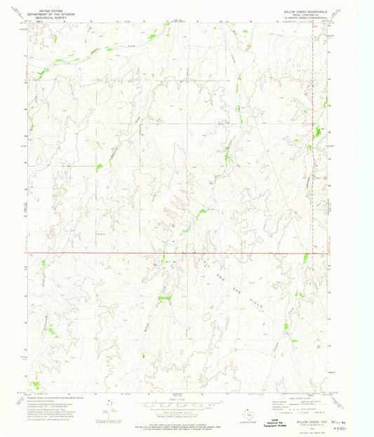 Classic USGS Willow Creek Texas 7.5'x7.5' Topo Map Image