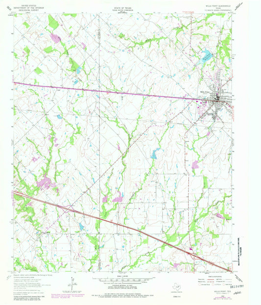 Classic USGS Wills Point Texas 7.5'x7.5' Topo Map Image
