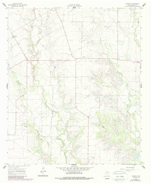 Classic USGS Wilmeth Texas 7.5'x7.5' Topo Map Image