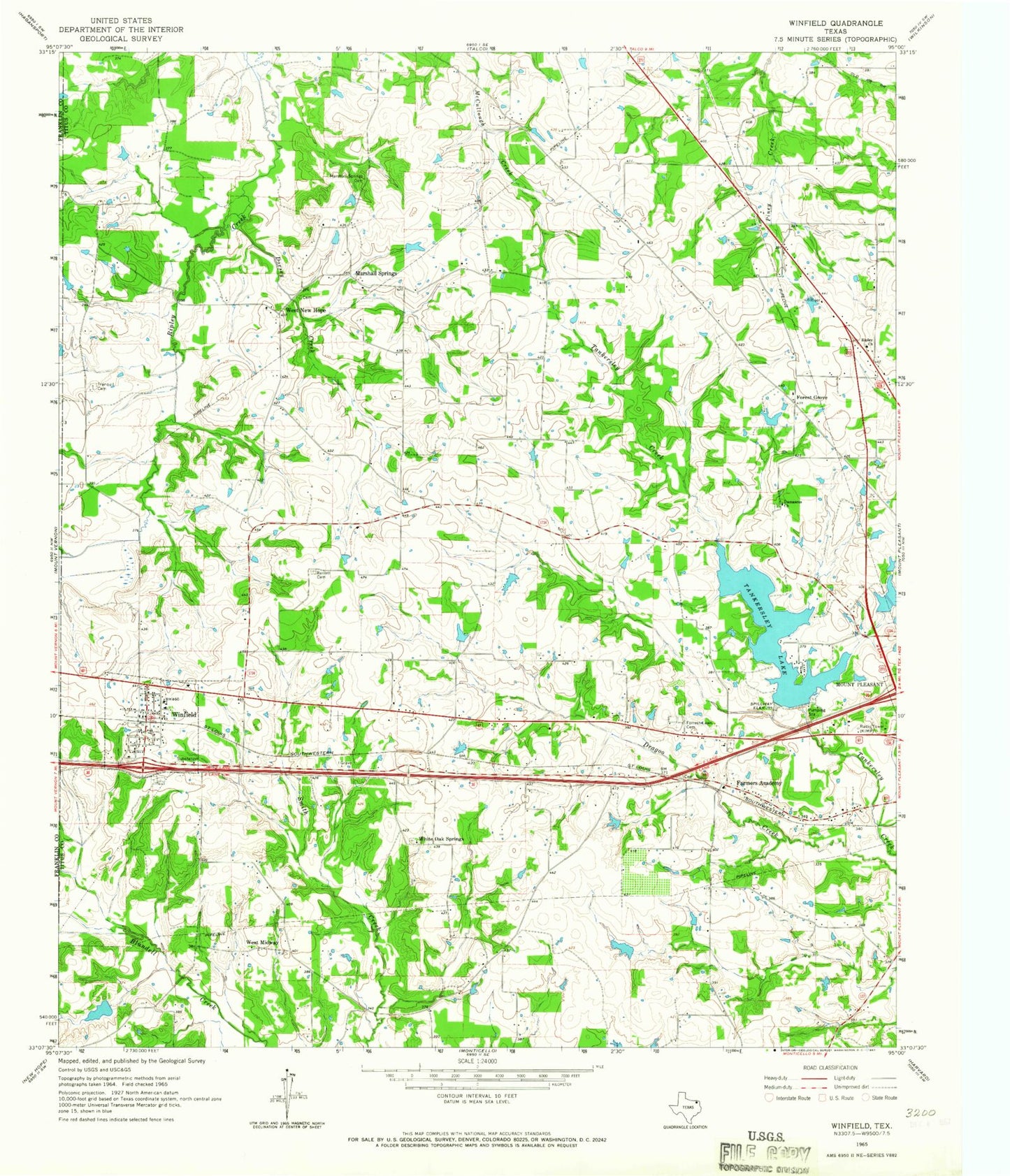 Classic USGS Winfield Texas 7.5'x7.5' Topo Map Image