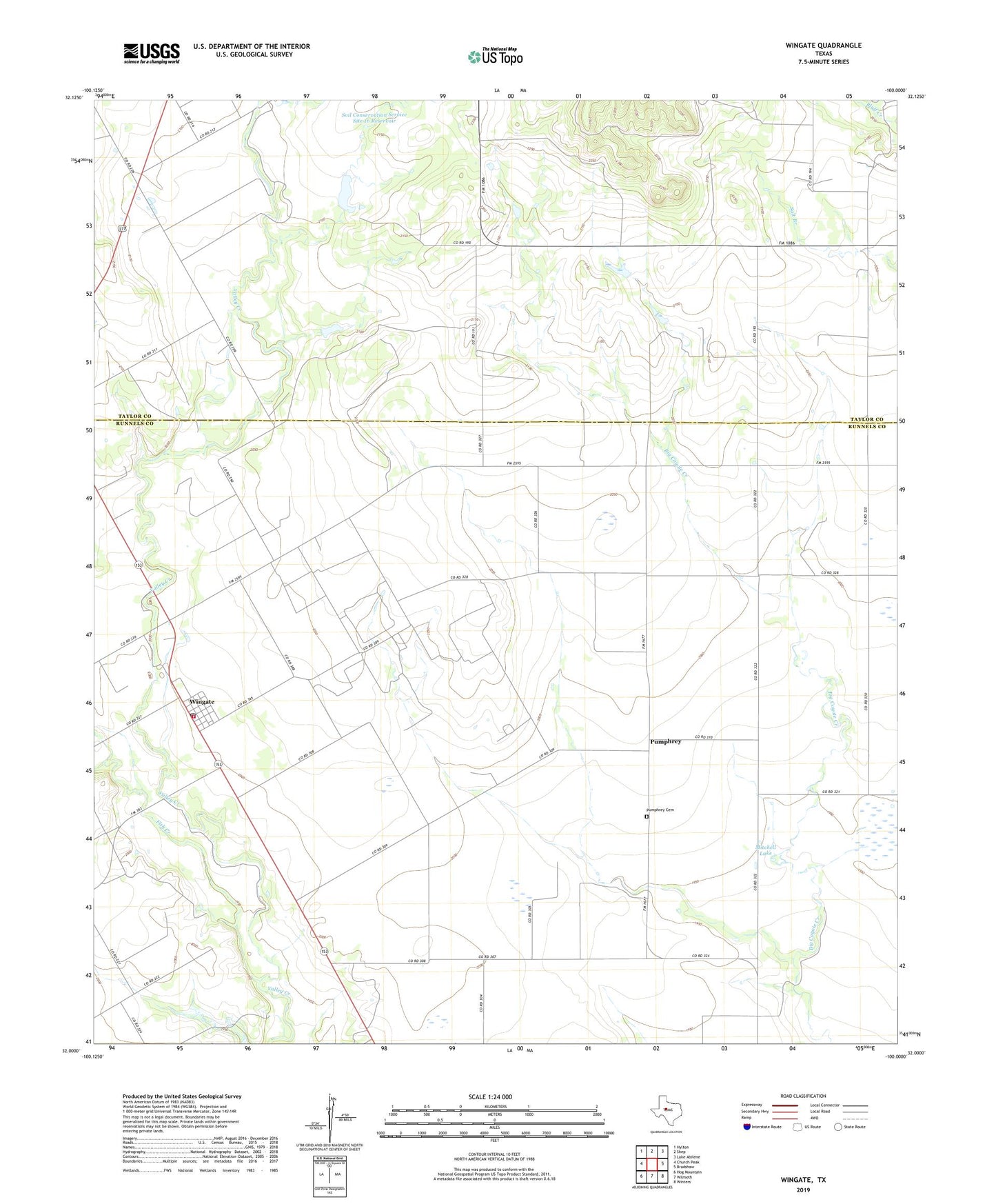 Wingate Texas US Topo Map Image